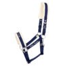 Nachhaltiges Halfter aus recyceltem Gurtband Blau / Navy mit Fell und mit Beschlägen in Silber made in Germany mit Möglichkeit zur Personalisierung mit Bestickung mit eigenem Namen